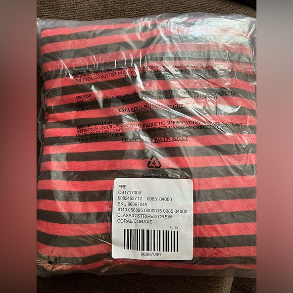 NWT FREE PEOPLE WE THE FREE Classic Striped Oversized Crewneck In Coral Combo XS - Picture 8 of 8